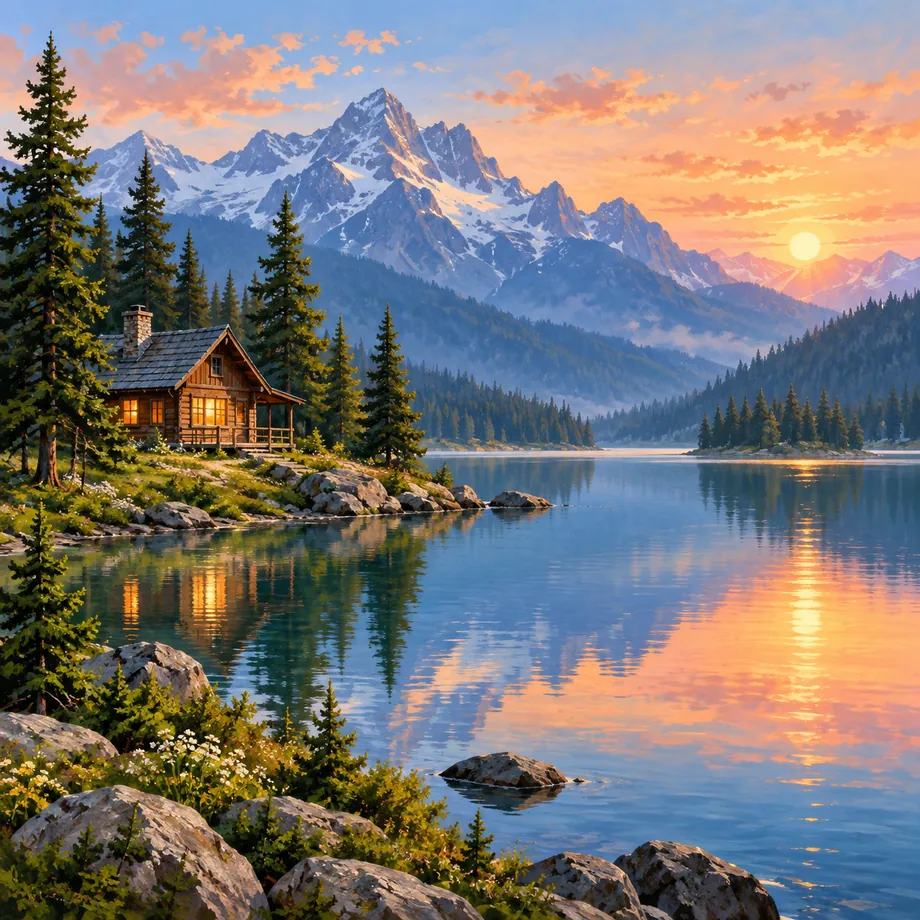 Morning alpine lake
